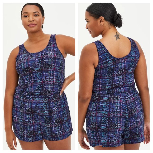 torrid Pants - Super Soft Leopard Plaid Purple Sleep Romper